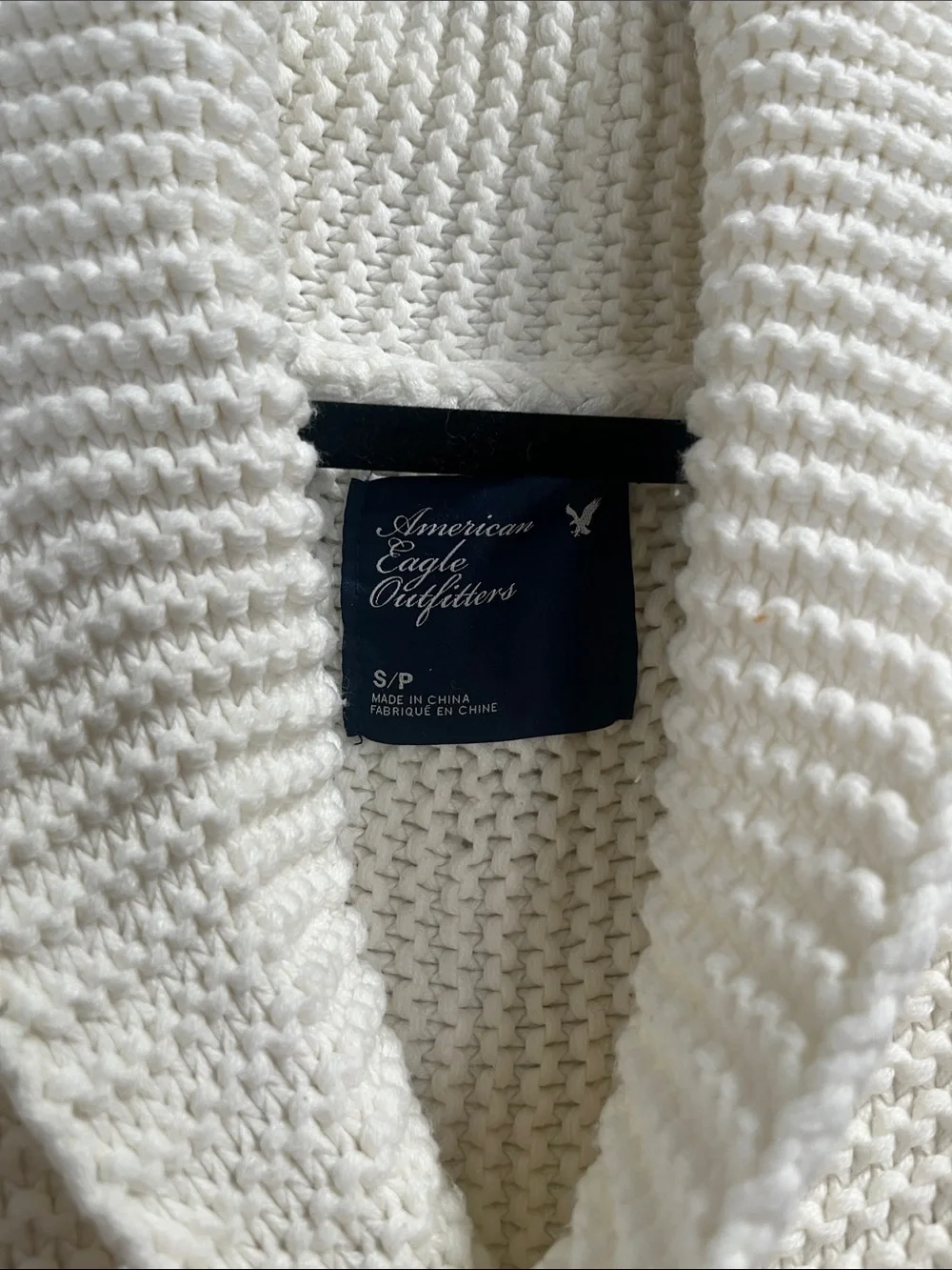 American Eagle Outfitters Ivory Shawl Collar Knit Pullover